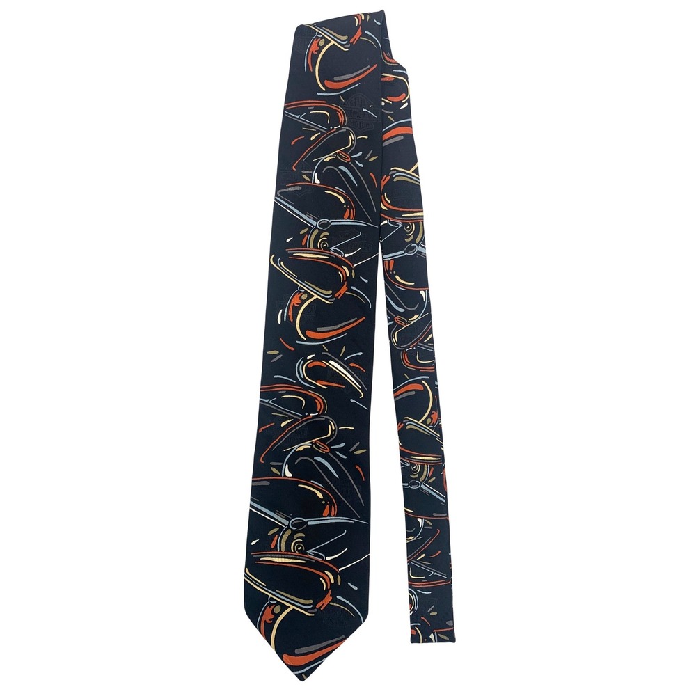 Ralph Marlin & Co. Harley Davidson Abstract Graphic Silk Necktie Mens Short 56"L - Picture 2 of 8